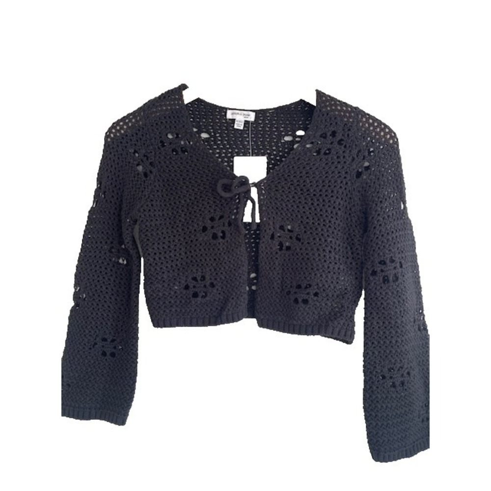 Stitch & Pine Black Tie Front Knit Crochet Blouse Size M (10/12)